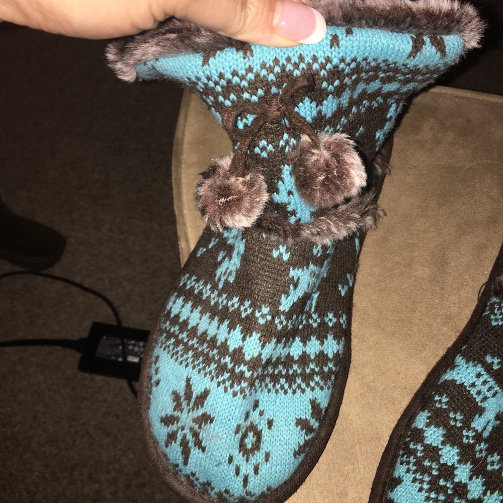 Nordic Boots Teal/ Brown with Gray Fur
